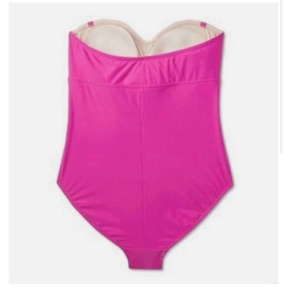 Kona Sol Pink Strapless Tummy Control Full Seat Coverage Swimsuit Size 16 - Picture 2 of 4